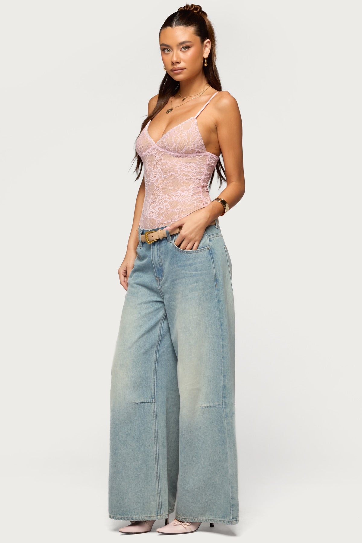 Nolyn Sheer Lace V Neck Bodysuit-Milans Time