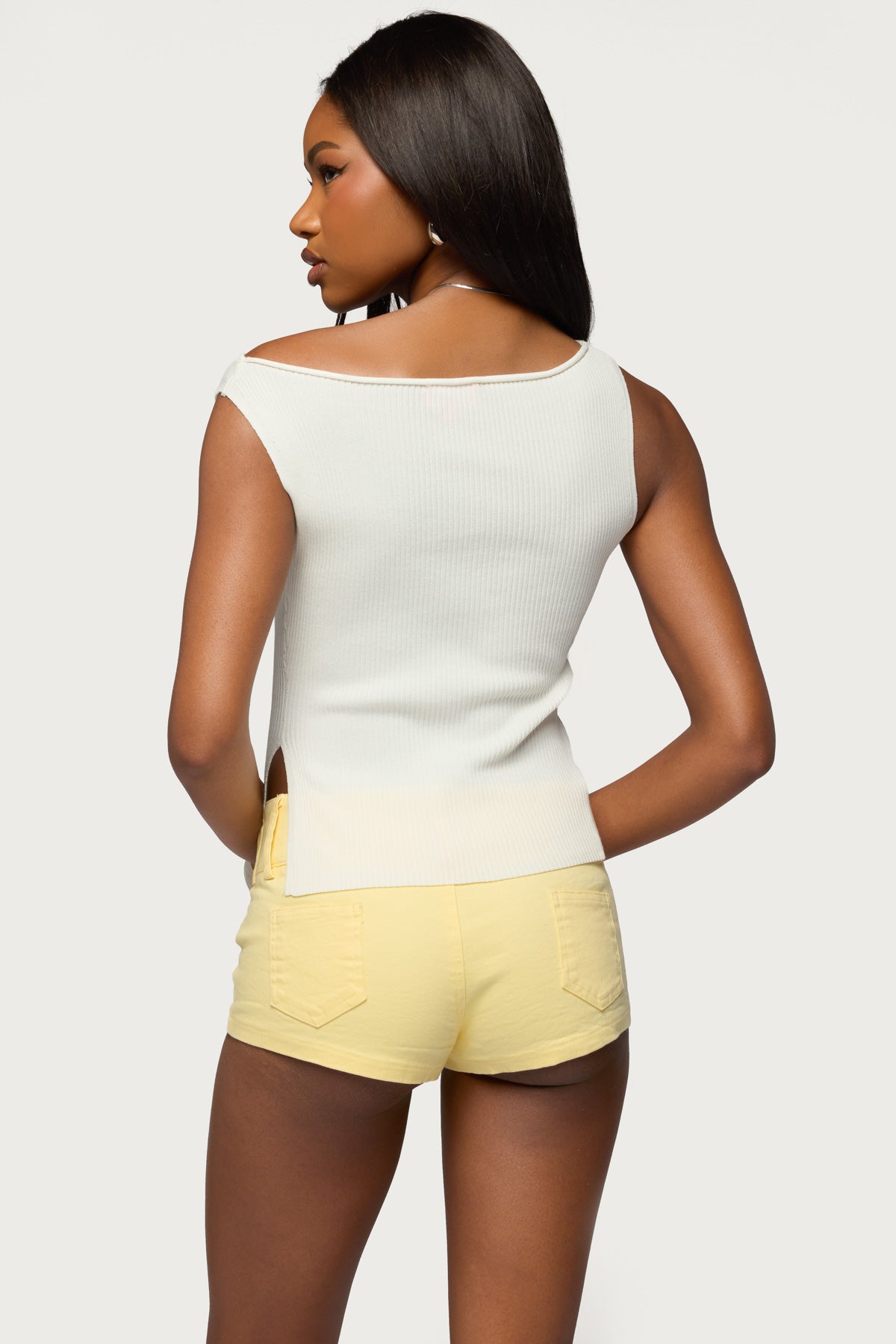 Myrah Asymmetric Off Shoulder Ribbed Knit Top-Milans Time