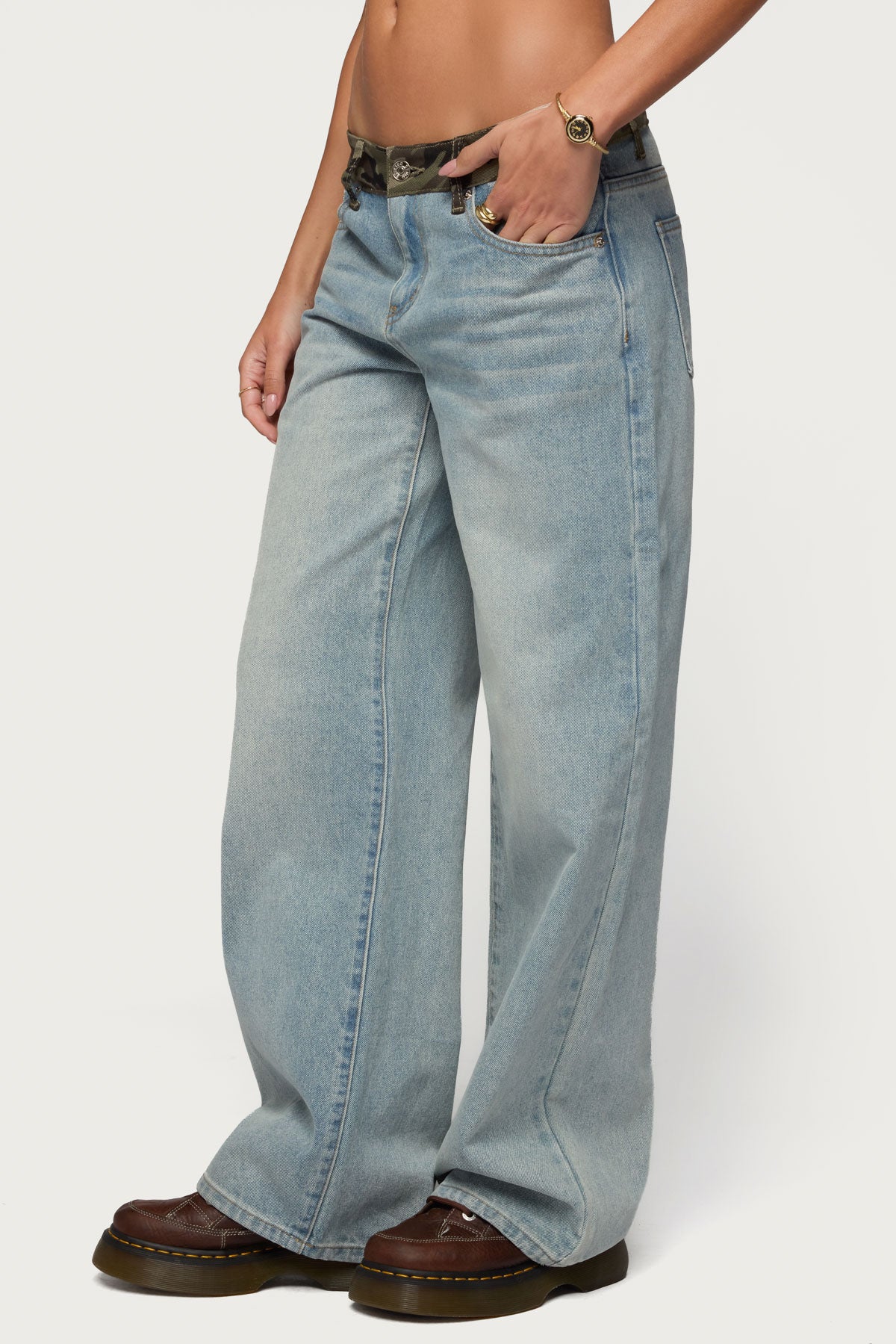 Camo Waist Low Rise Baggy Jeans-Milans Time