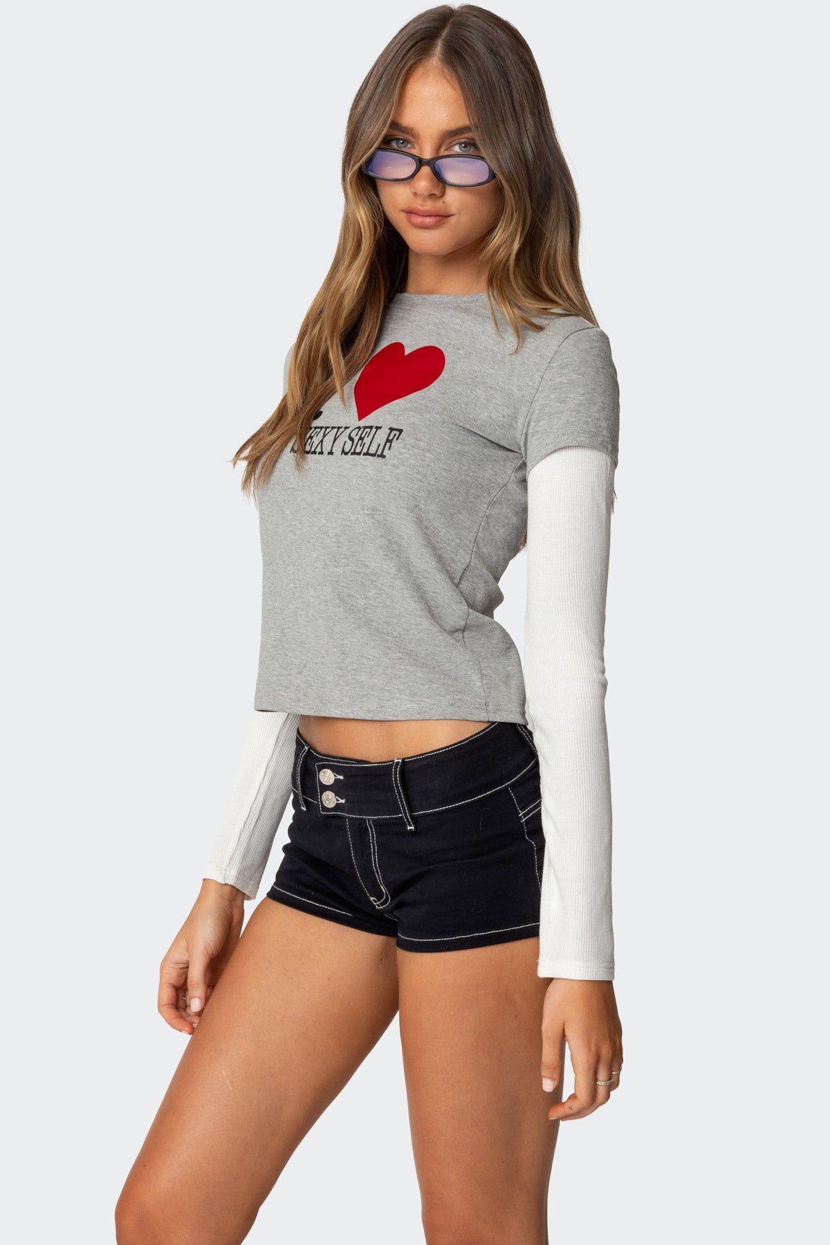 I Heart Me Layered Long Sleeve T Shirt-Milans Time