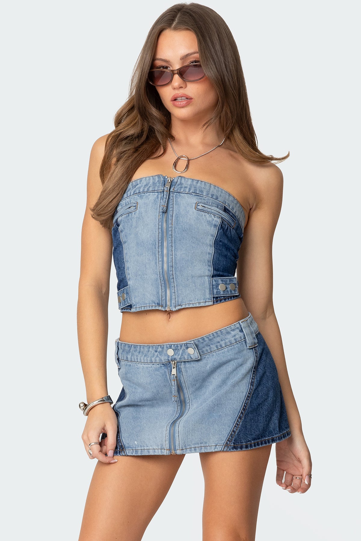 Reni Contrast Denim Zip Up Corset-Milans Time