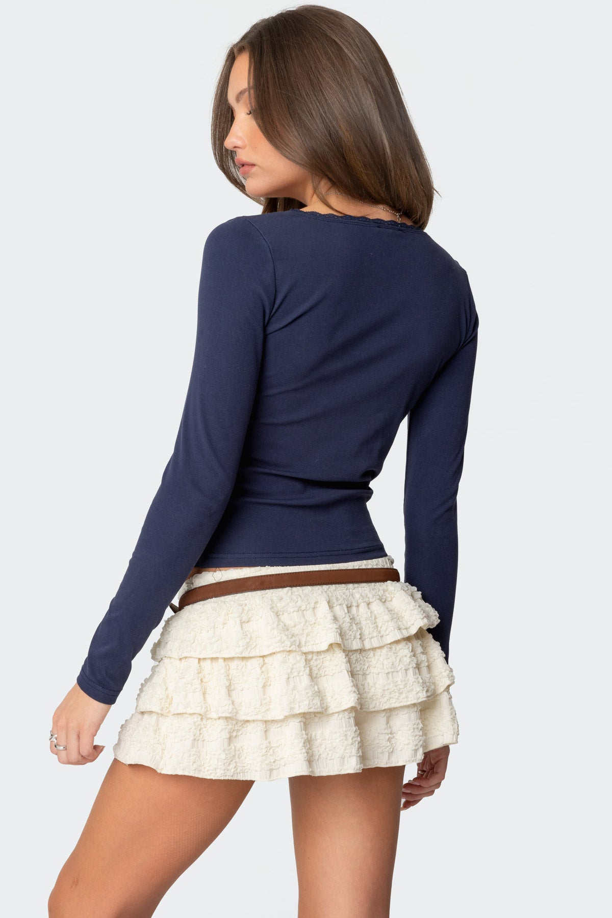 Mora Lace Trim Ribbed T Shirt-Milans Time