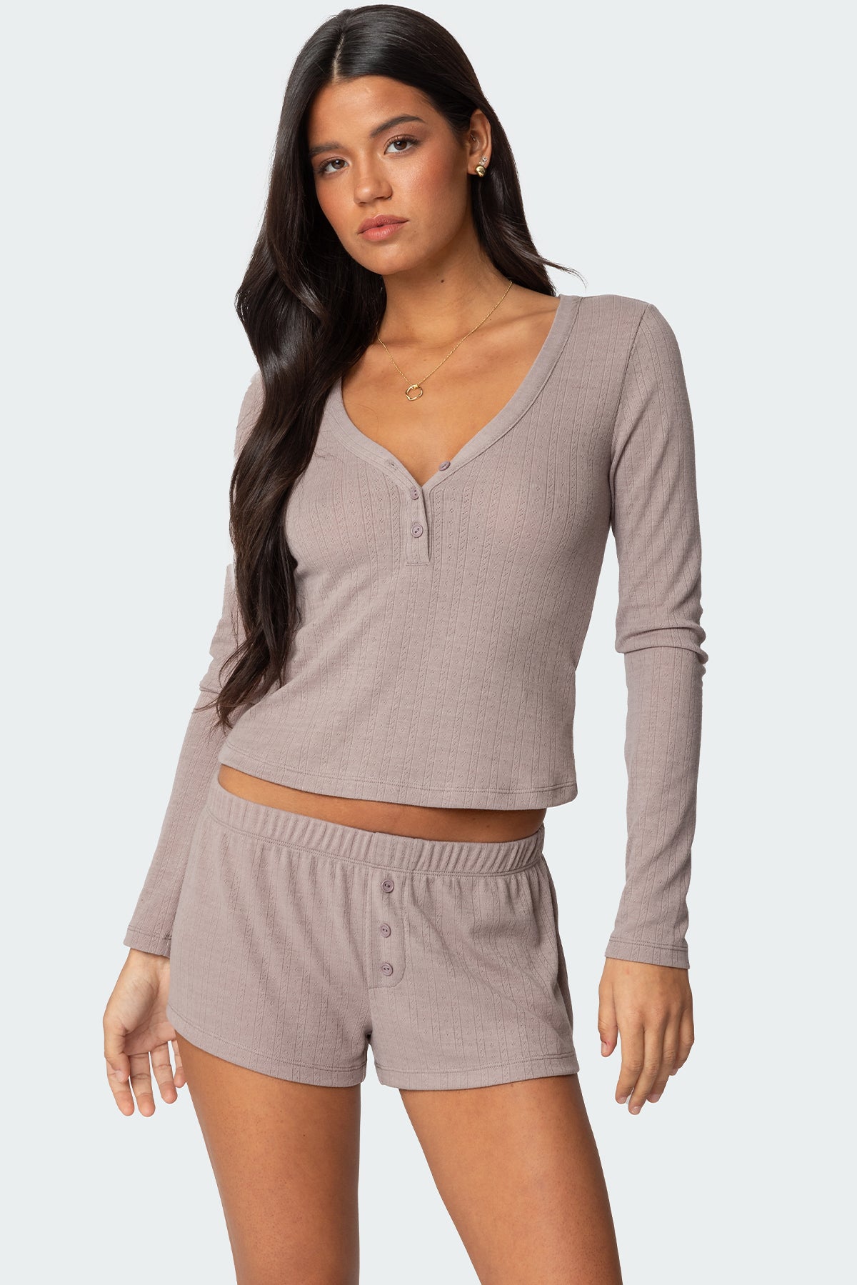 Keely Pointelle Henley Top-Milans Time