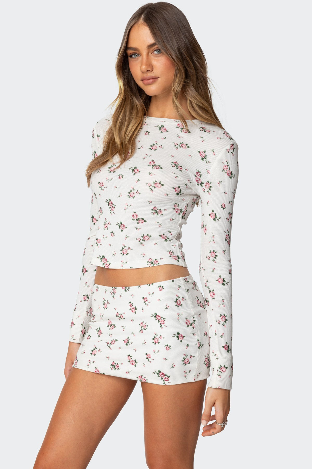Melany Floral Waffle T Shirt-Milans Time