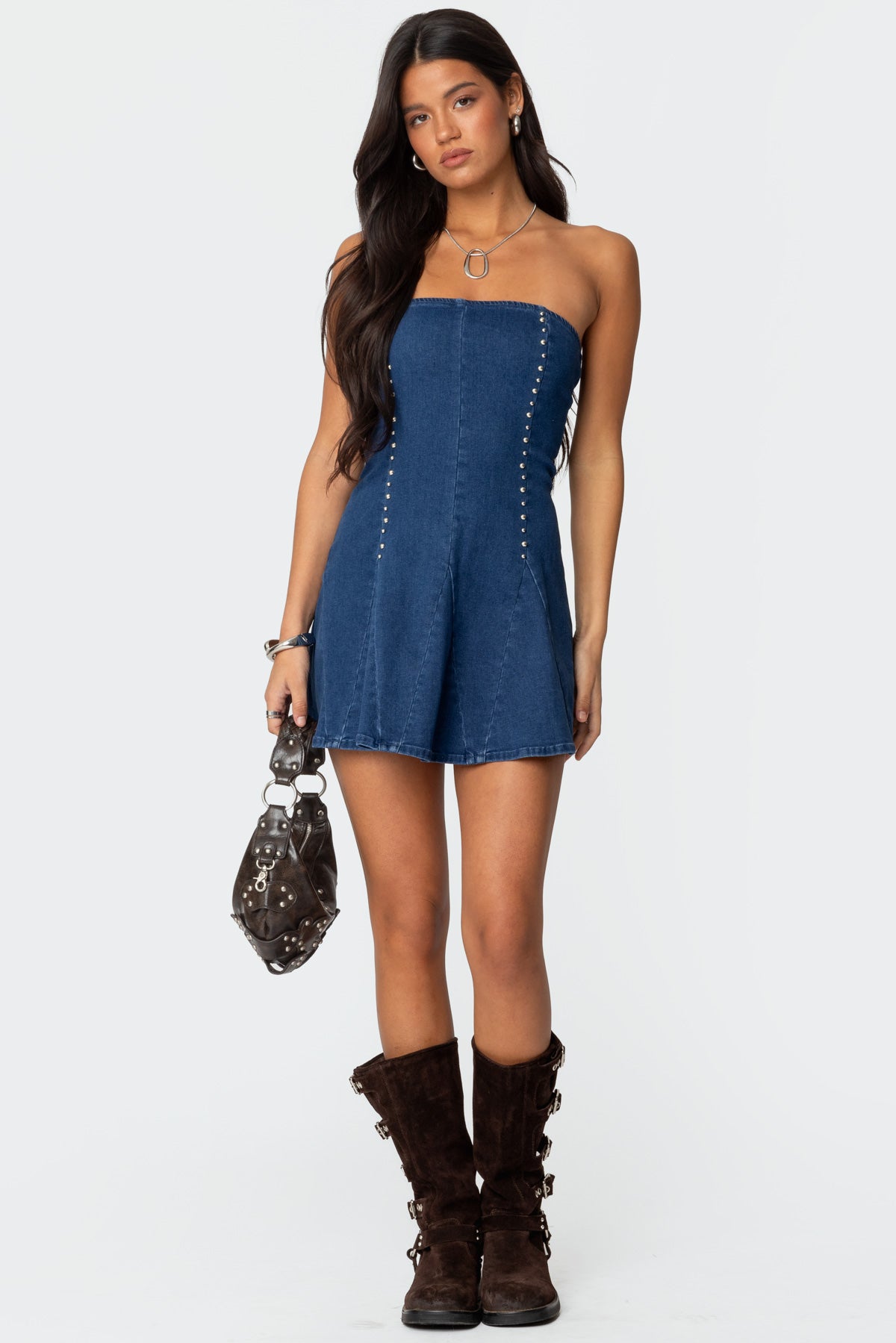 Fara Strapless Denim Mini Dress-Milans Time