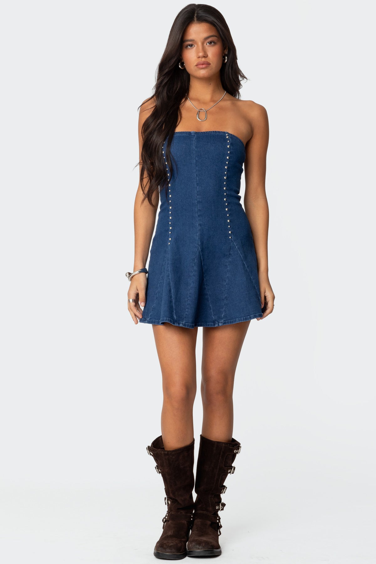 Fara Strapless Denim Mini Dress-Milans Time