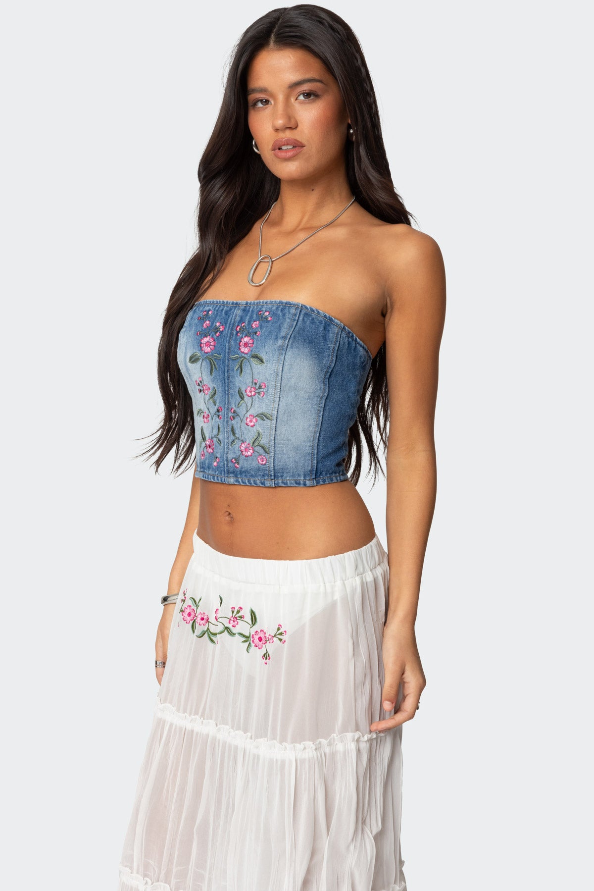 Tula Embroidered Denim Corset-Milans Time