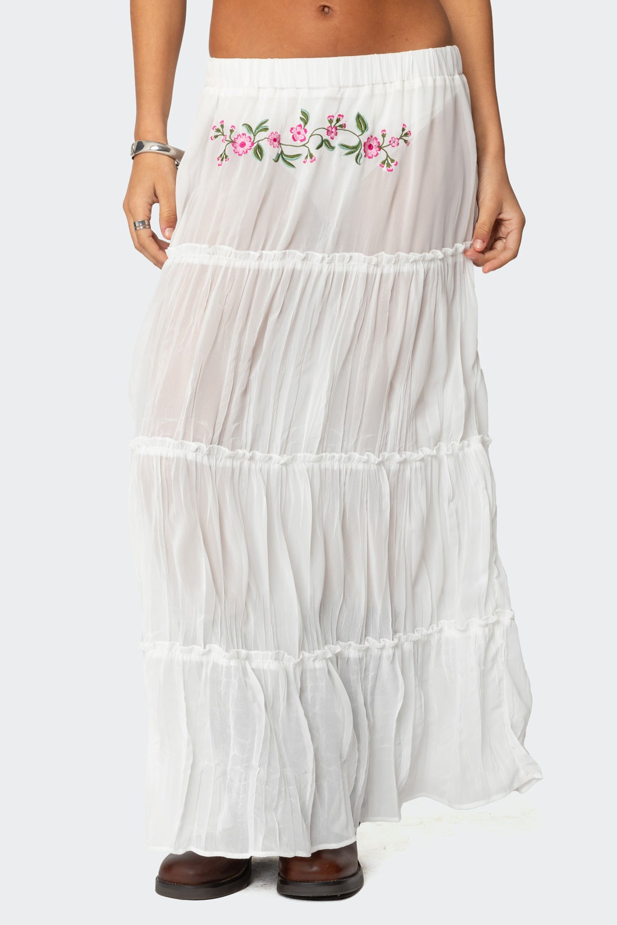 Tai Embroidered Tiered Maxi Skirt-Milans Time