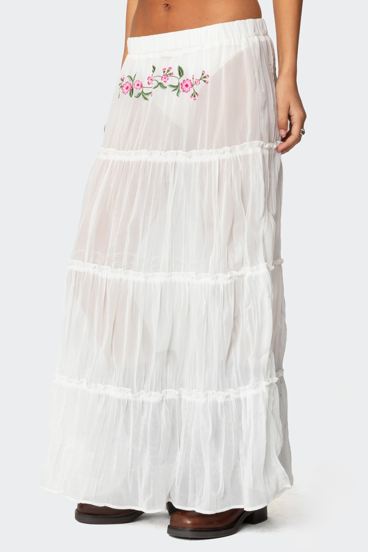 Tai Embroidered Tiered Maxi Skirt-Milans Time