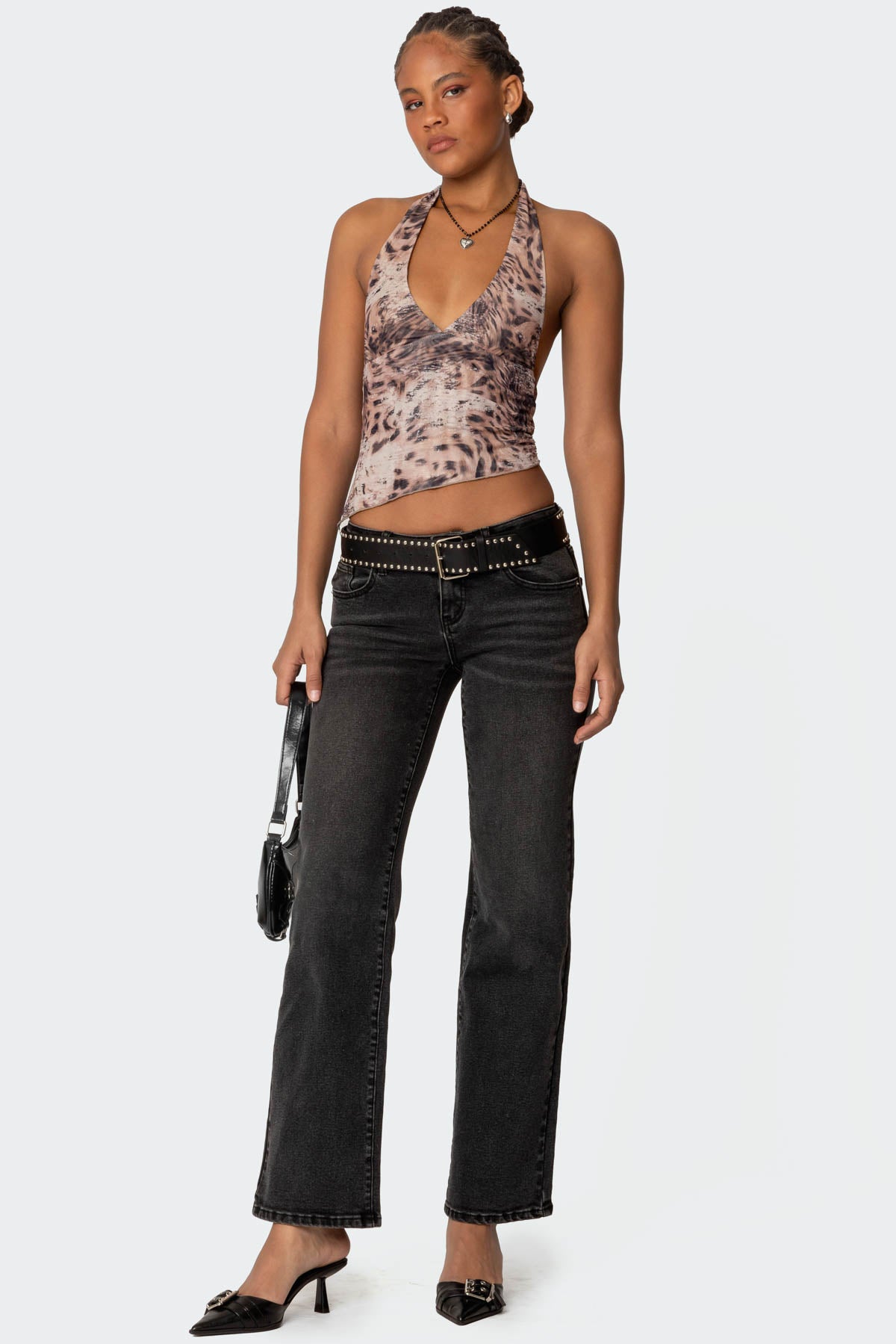 Leopard Mesh Asymmetric Halter Top-Milans Time