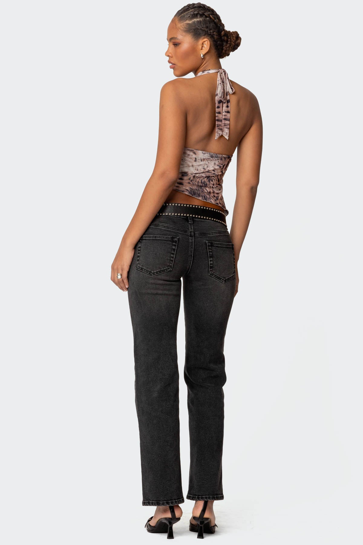 Leopard Mesh Asymmetric Halter Top-Milans Time