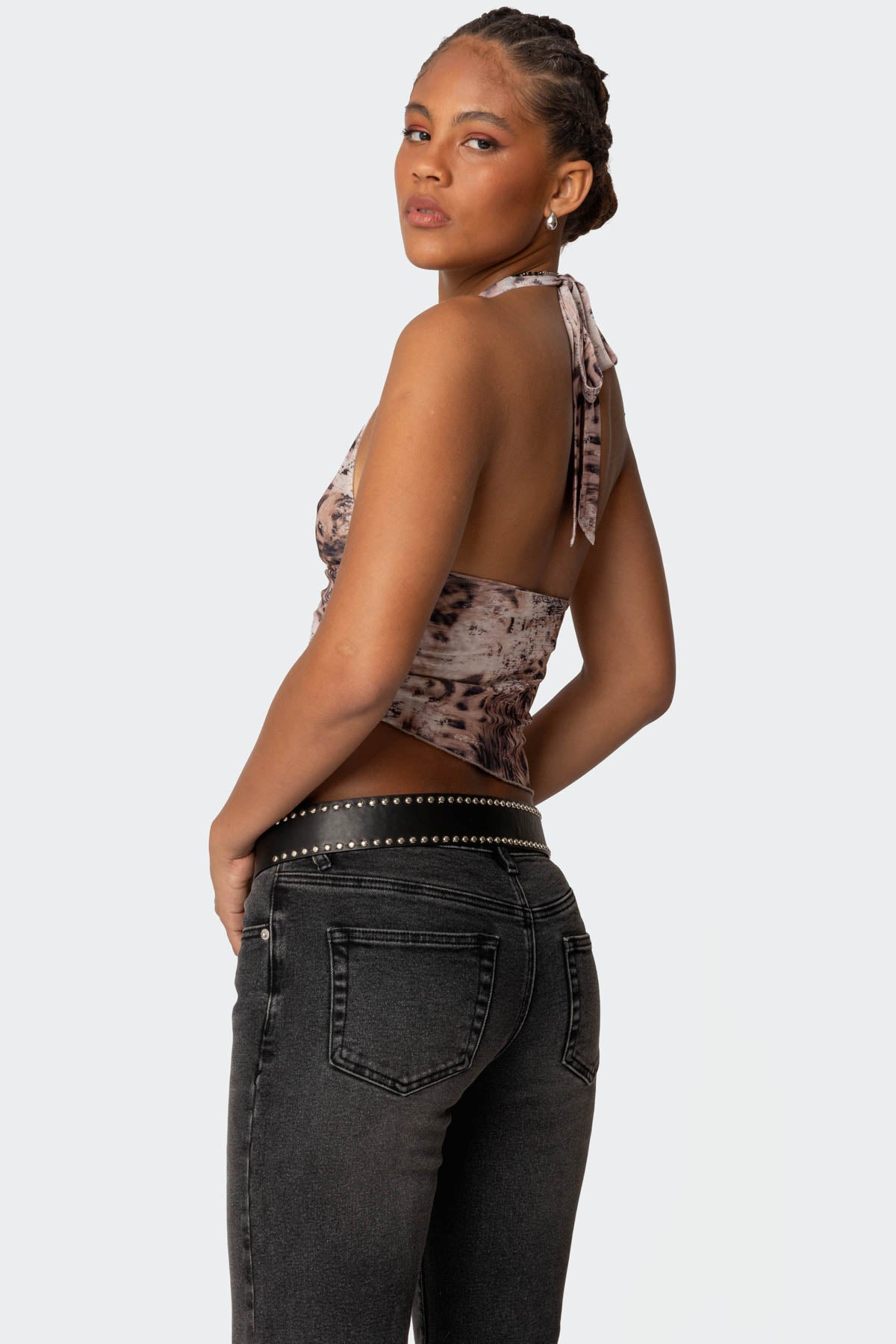 Leopard Mesh Asymmetric Halter Top-Milans Time