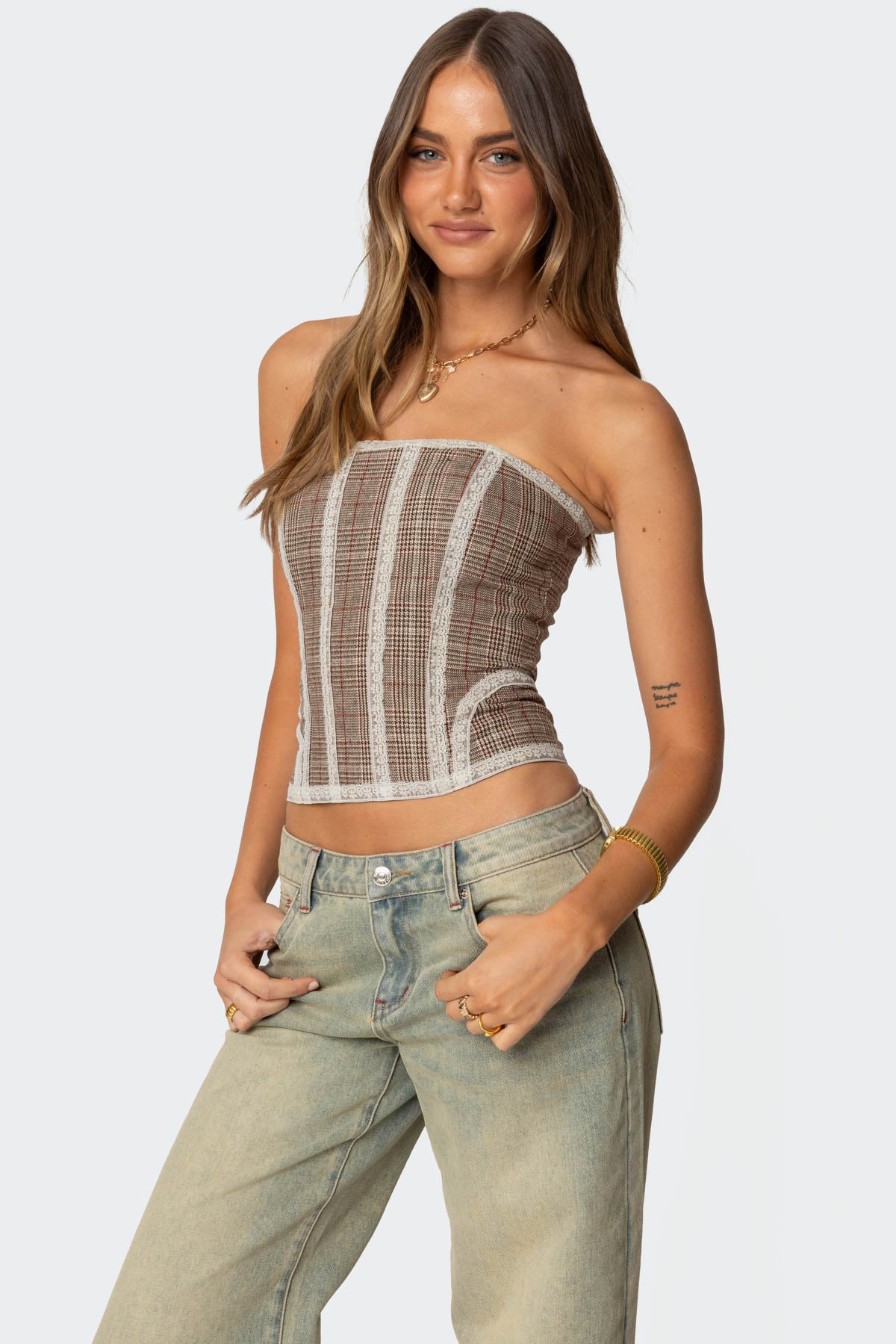 Jaiden Houndstooth Plaid Corset-Milans Time