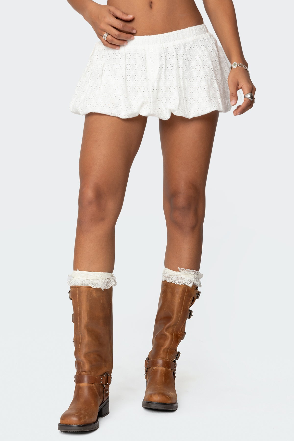 Livvie Eyelet Bubble Mini Skirt-Milans Time