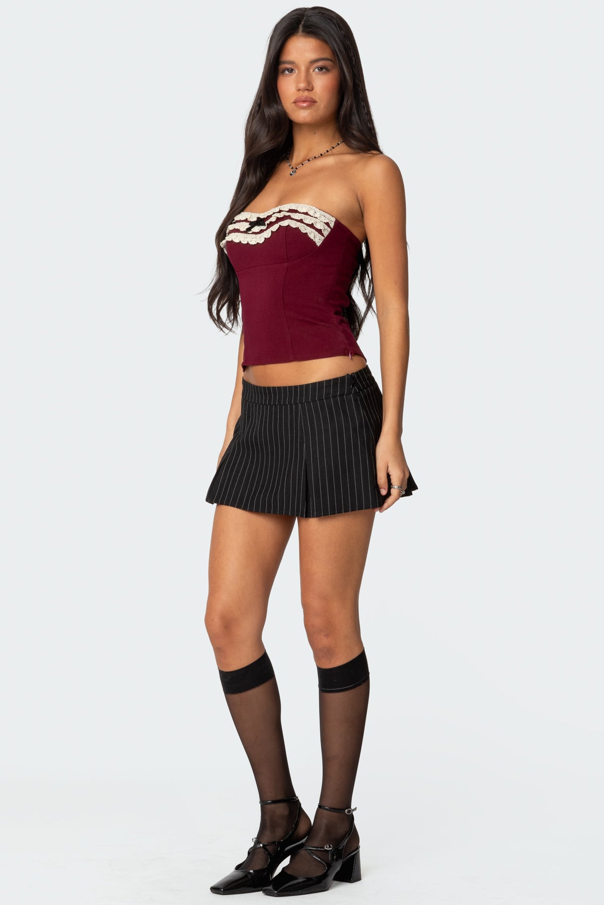 Eyelet Ruffle Strapless Top-Milans Time