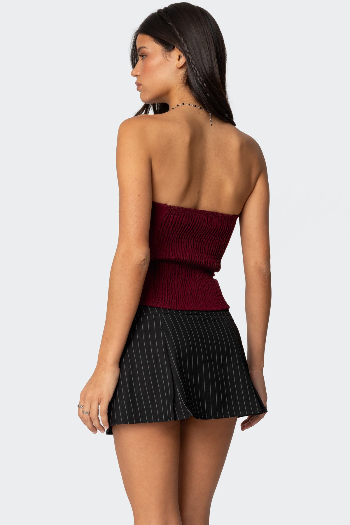Eyelet Ruffle Strapless Top-Milans Time