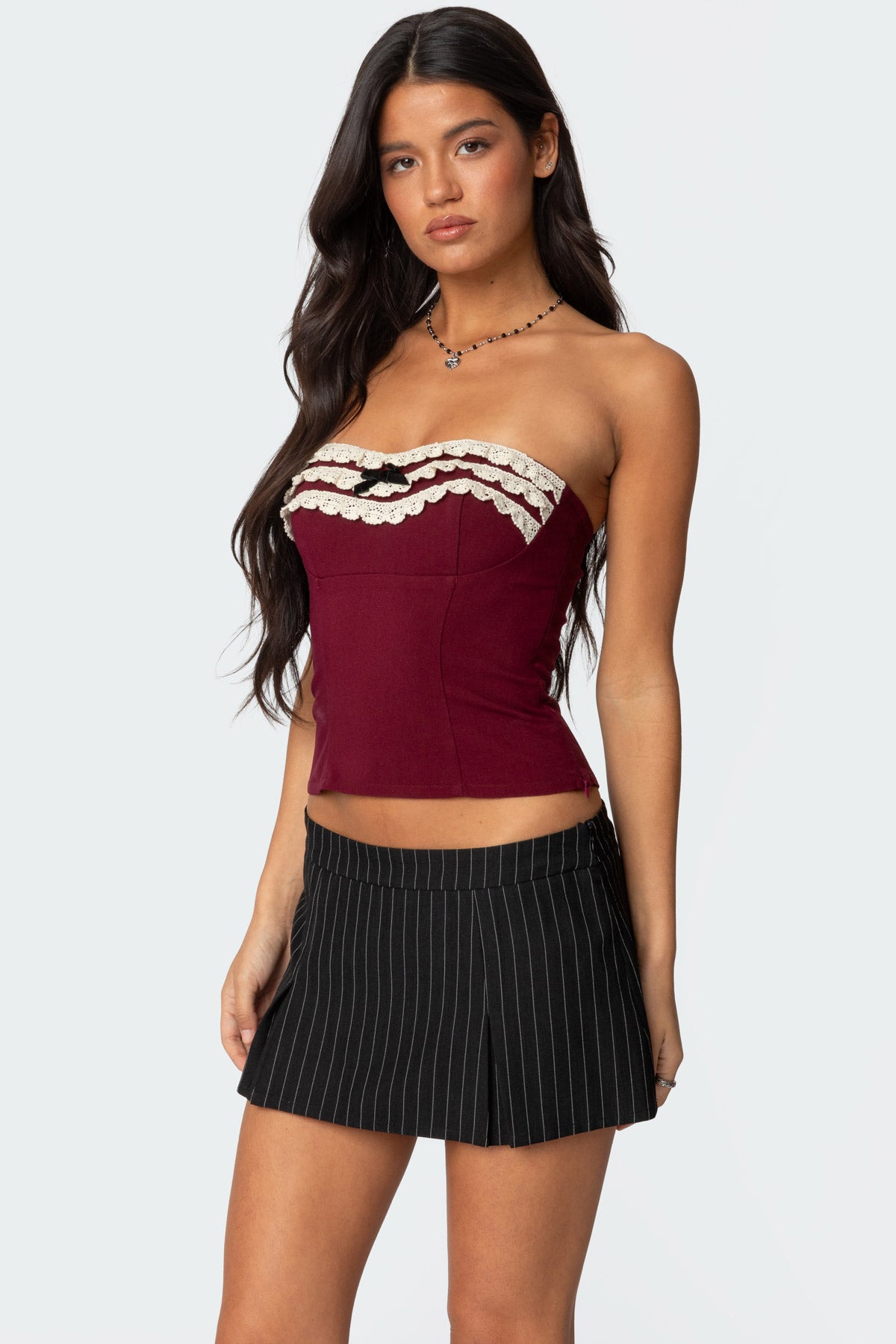 Eyelet Ruffle Strapless Top-Milans Time