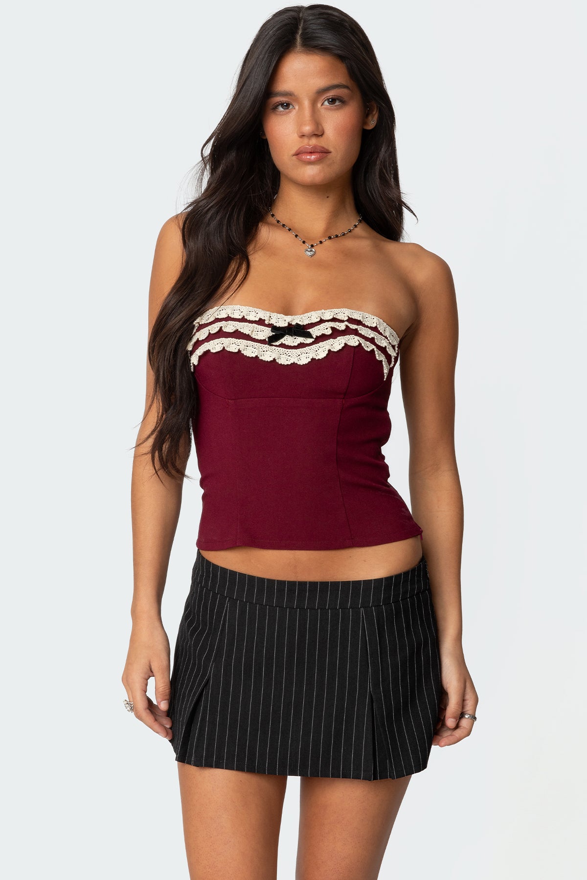Eyelet Ruffle Strapless Top-Milans Time