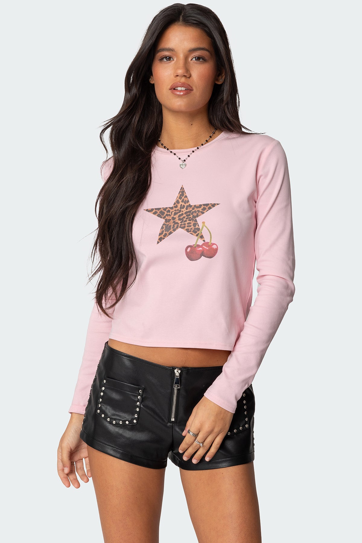 Cherry Leopard Star Long Sleeve T Shirt-Milans Time