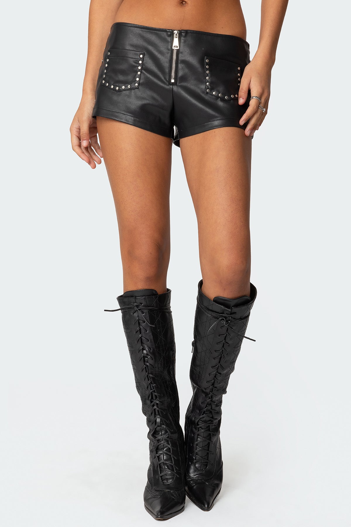 Studded Faux Leather Micro Shorts-Milans Time