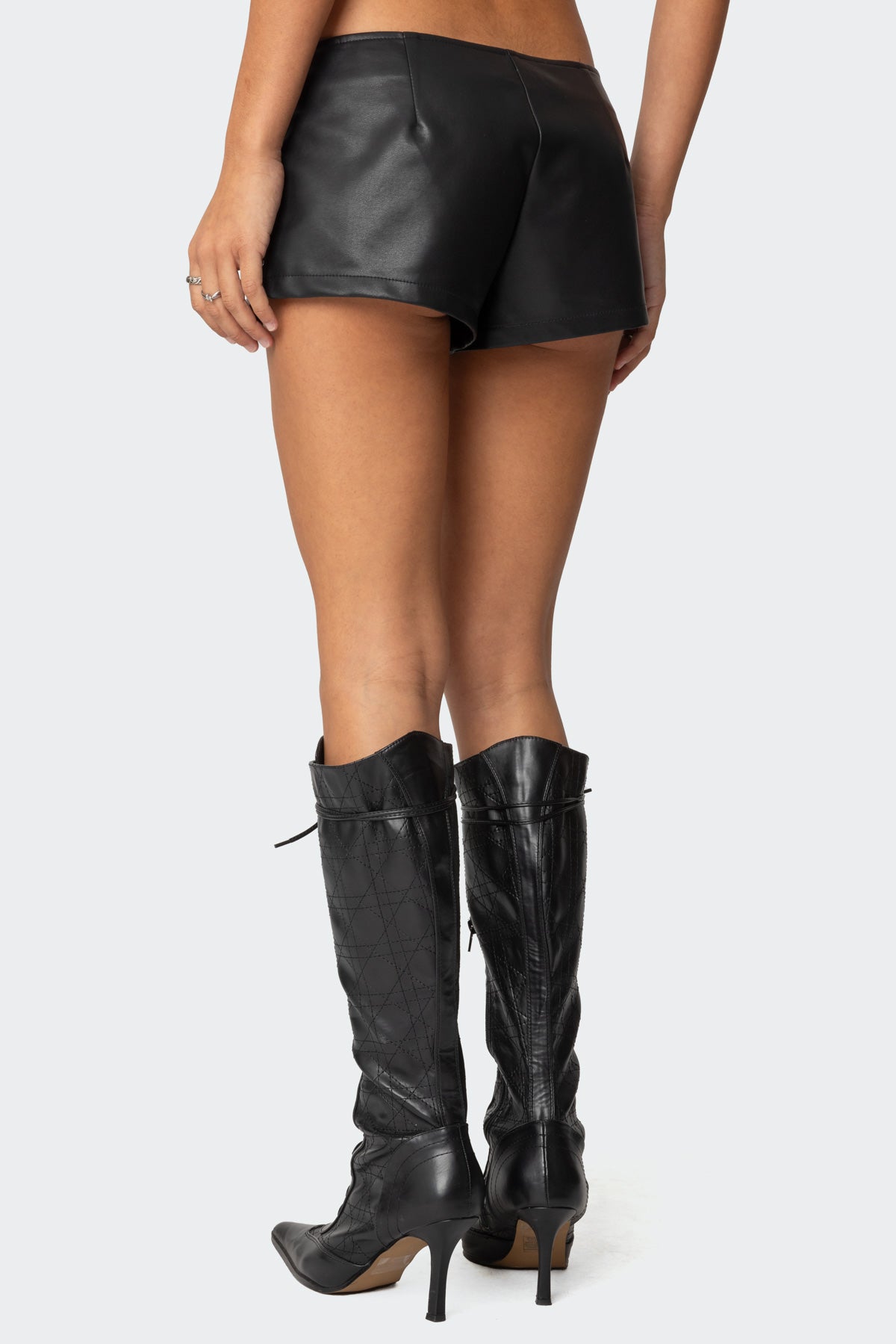 Studded Faux Leather Micro Shorts-Milans Time