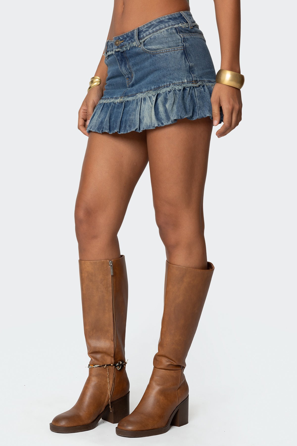 Bubble Hem Denim Mini Skirt-Milans Time