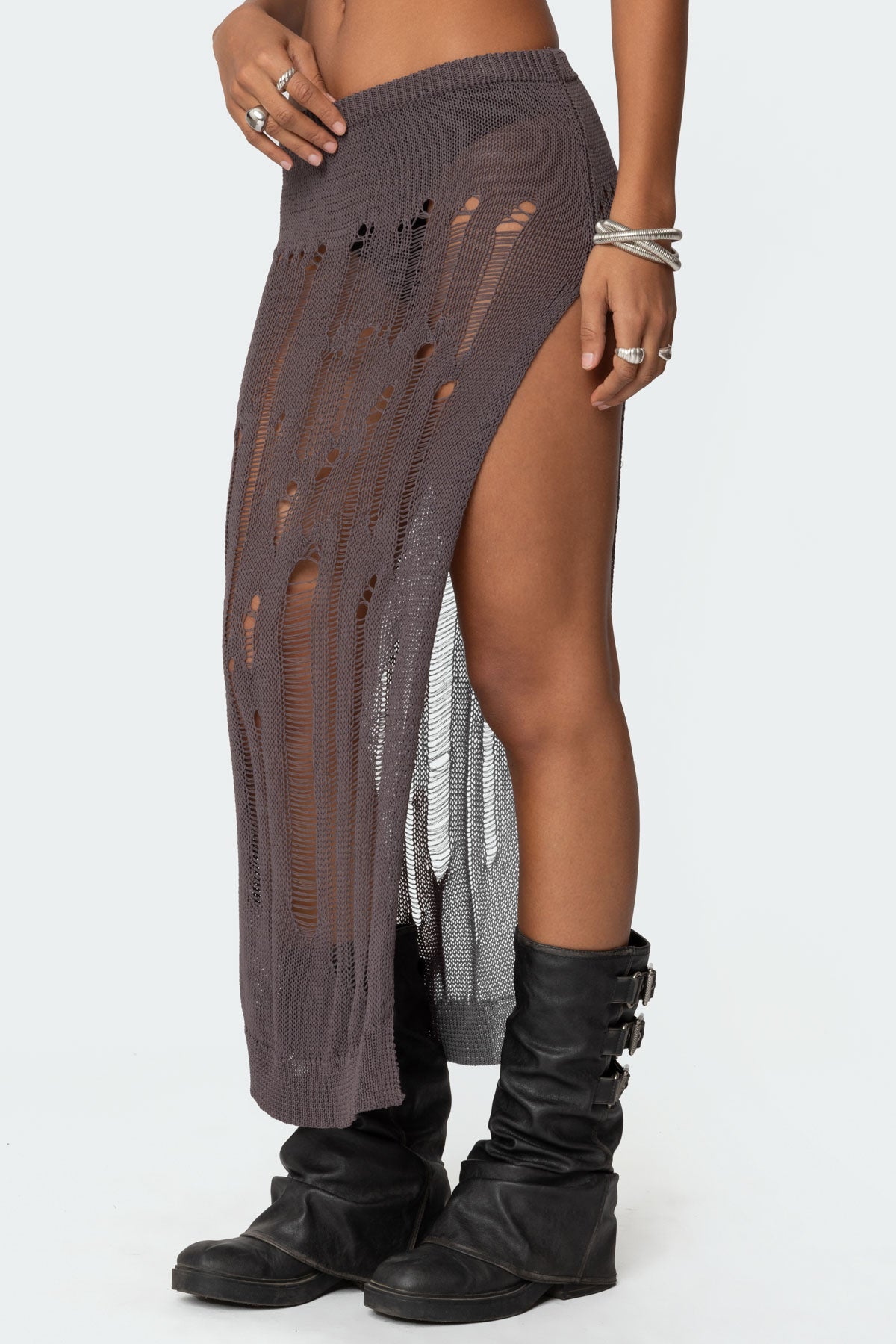 Jaynie Distressed Knit Maxi Skirt-Milans Time