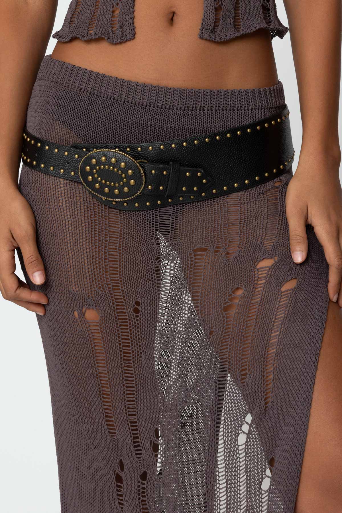 Studded Faux Leather Western Belt-Milans Time