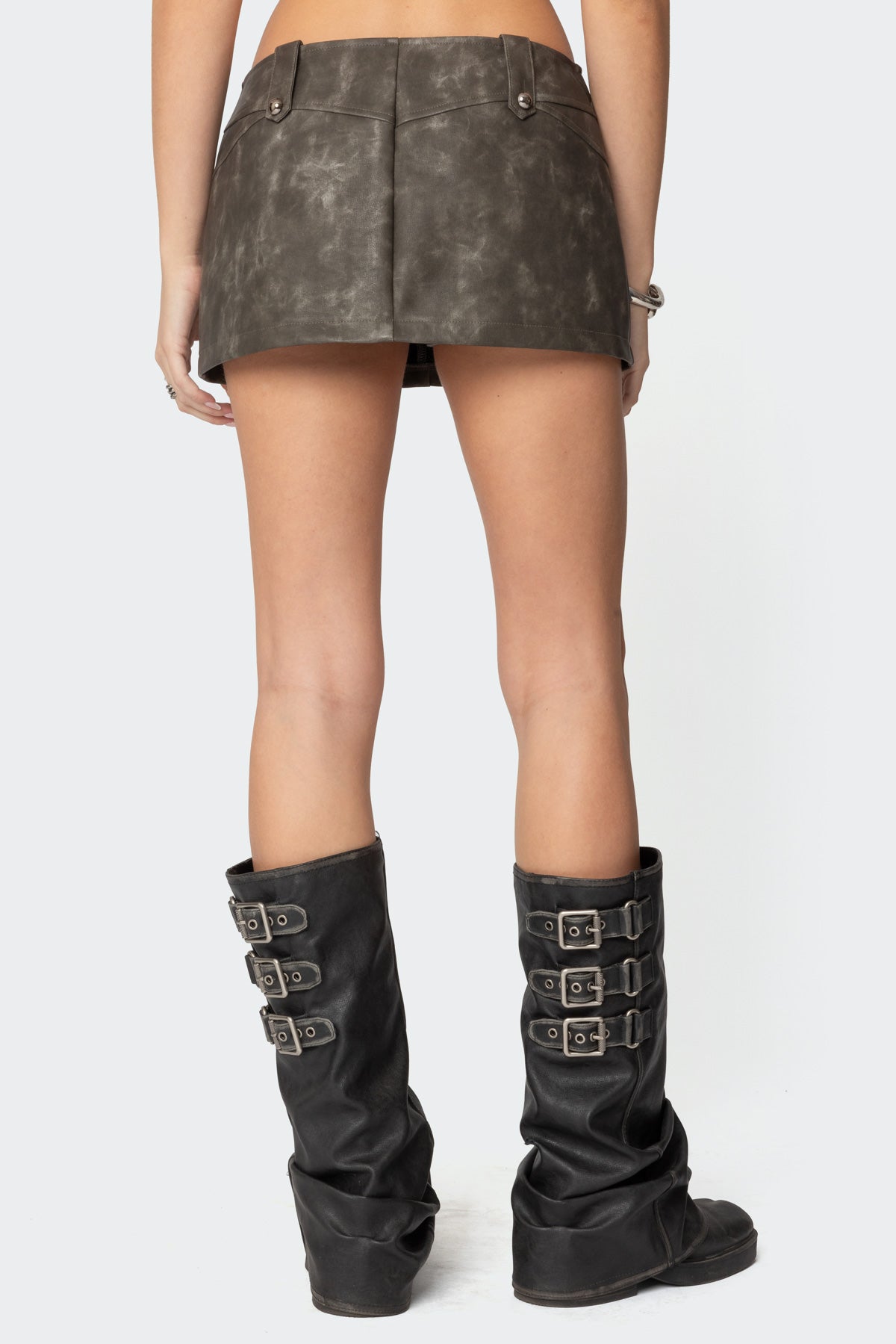 Bar Washed Faux Leather Mini Skort-Milans Time