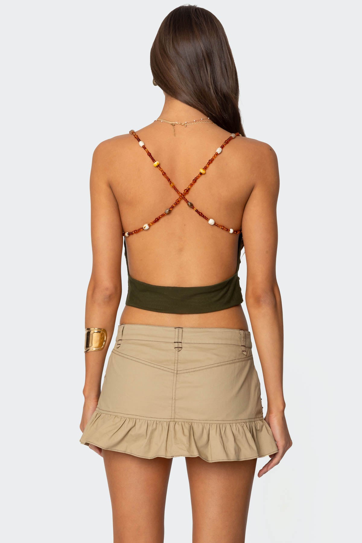 Beaded Deep Cowl Neck Backless Top-Milans Time