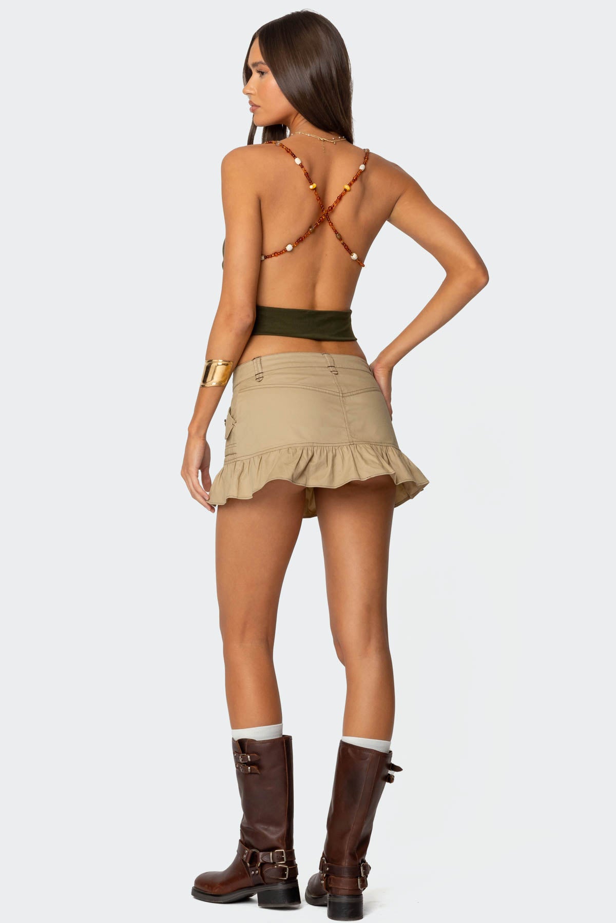 Beaded Deep Cowl Neck Backless Top-Milans Time