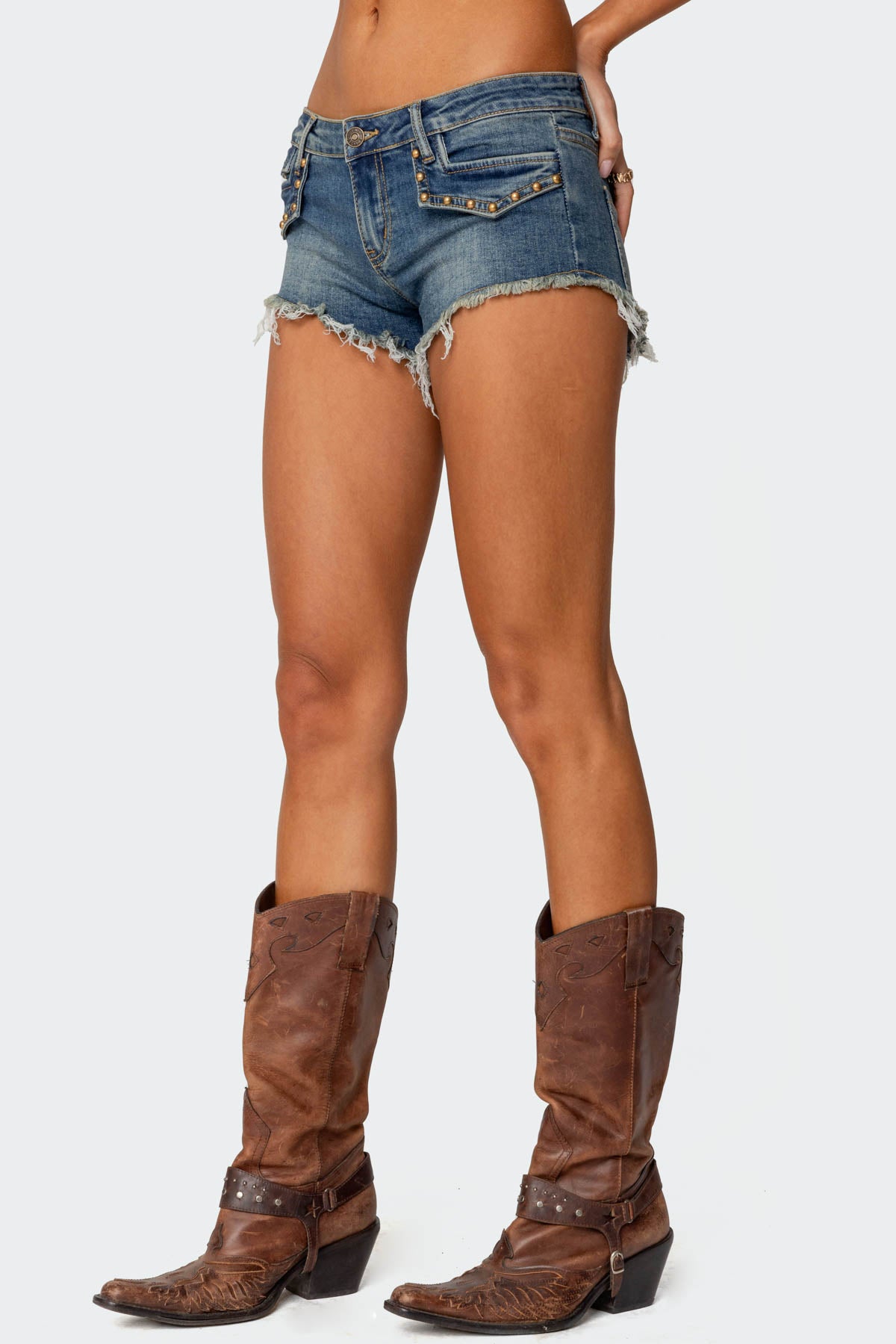 Studded Low Rise Denim Micro Shorts-Milans Time