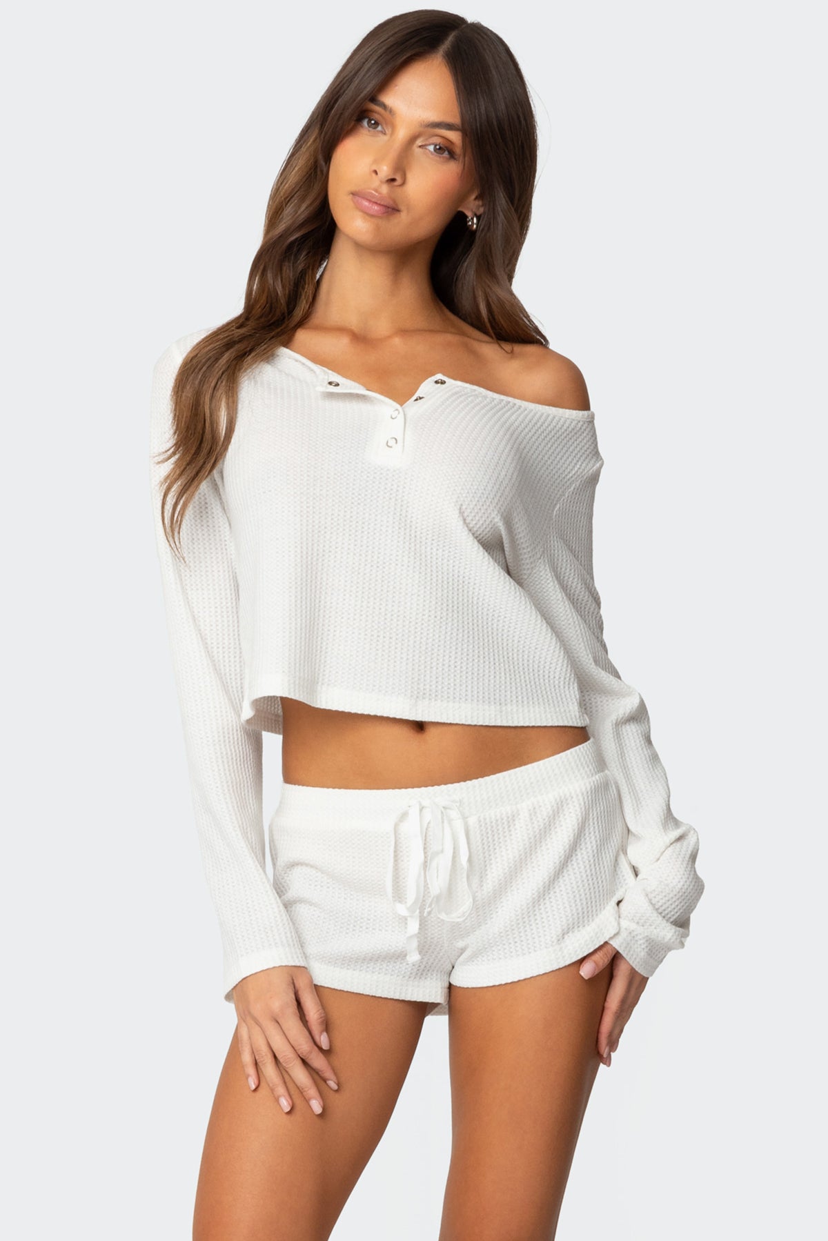 Teddy Cropped Waffle Top-Milans Time