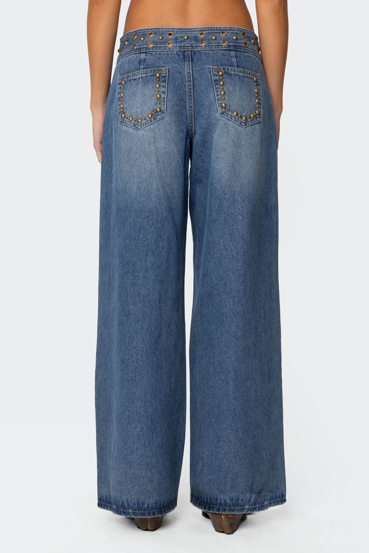 Stud & Grommet Low Rise Baggy Jeans-Milans Time