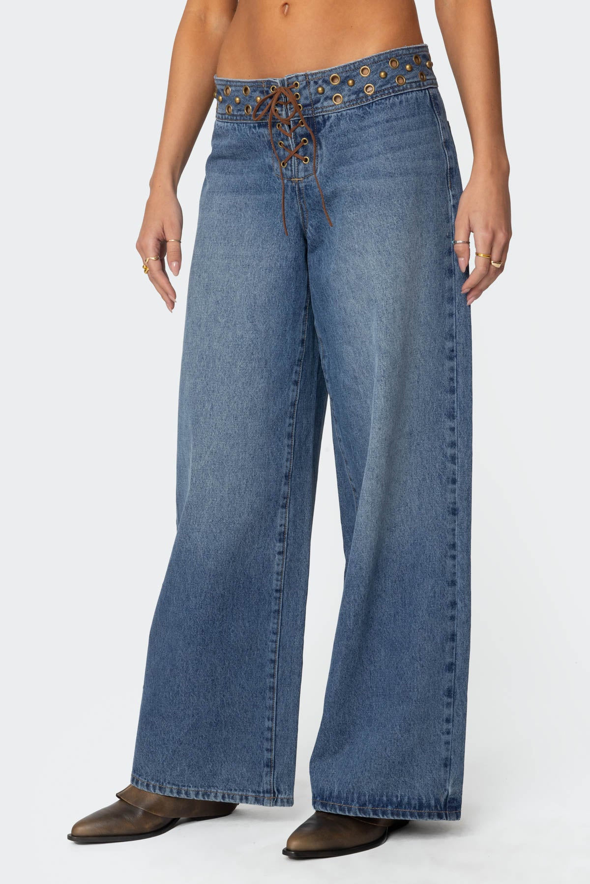 Stud & Grommet Low Rise Baggy Jeans-Milans Time