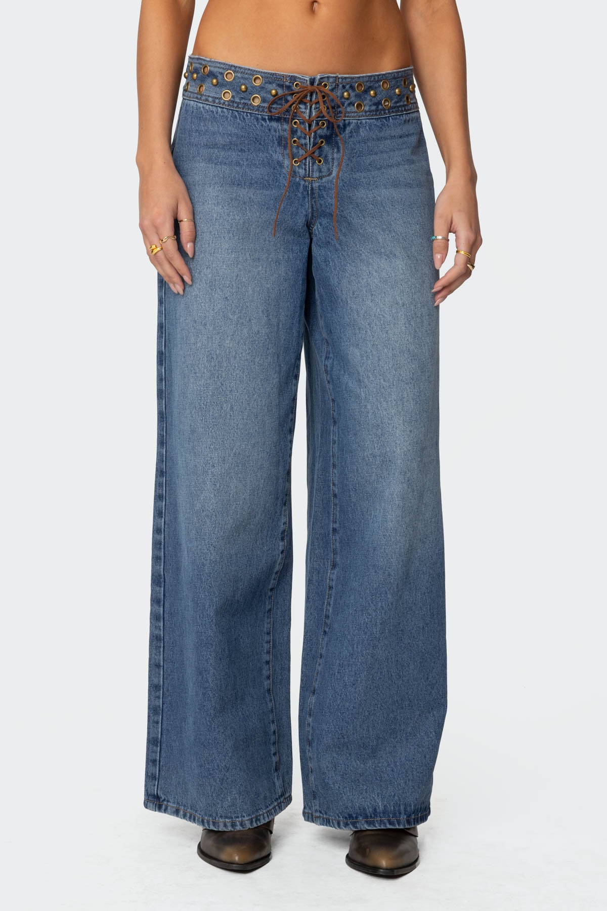 Stud & Grommet Low Rise Baggy Jeans-Milans Time