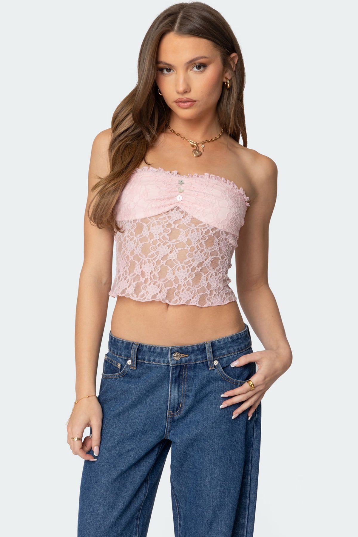Odilia Sheer Lace Strapless Top-Milans Time