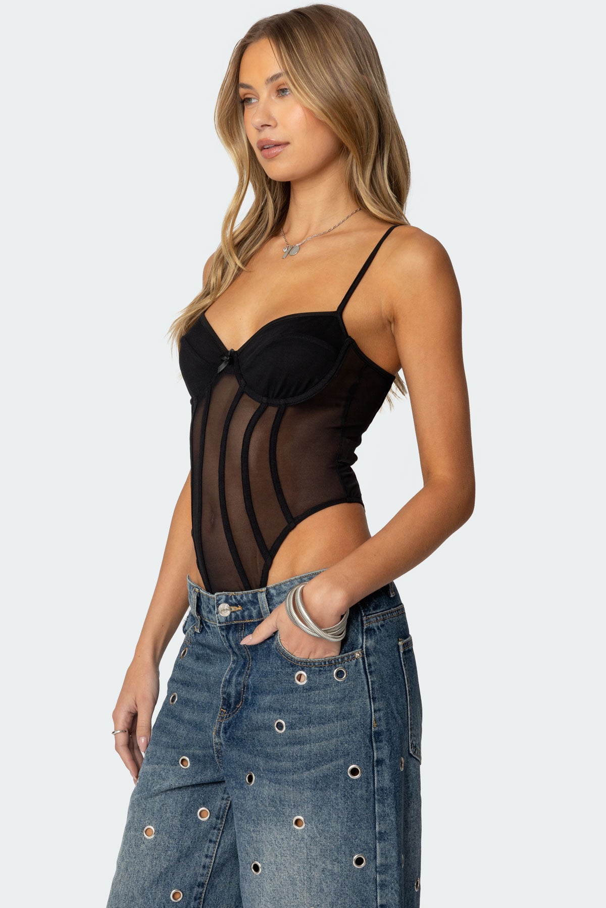 Jenia Sheer Mesh Cupped Bodysuit-Milans Time