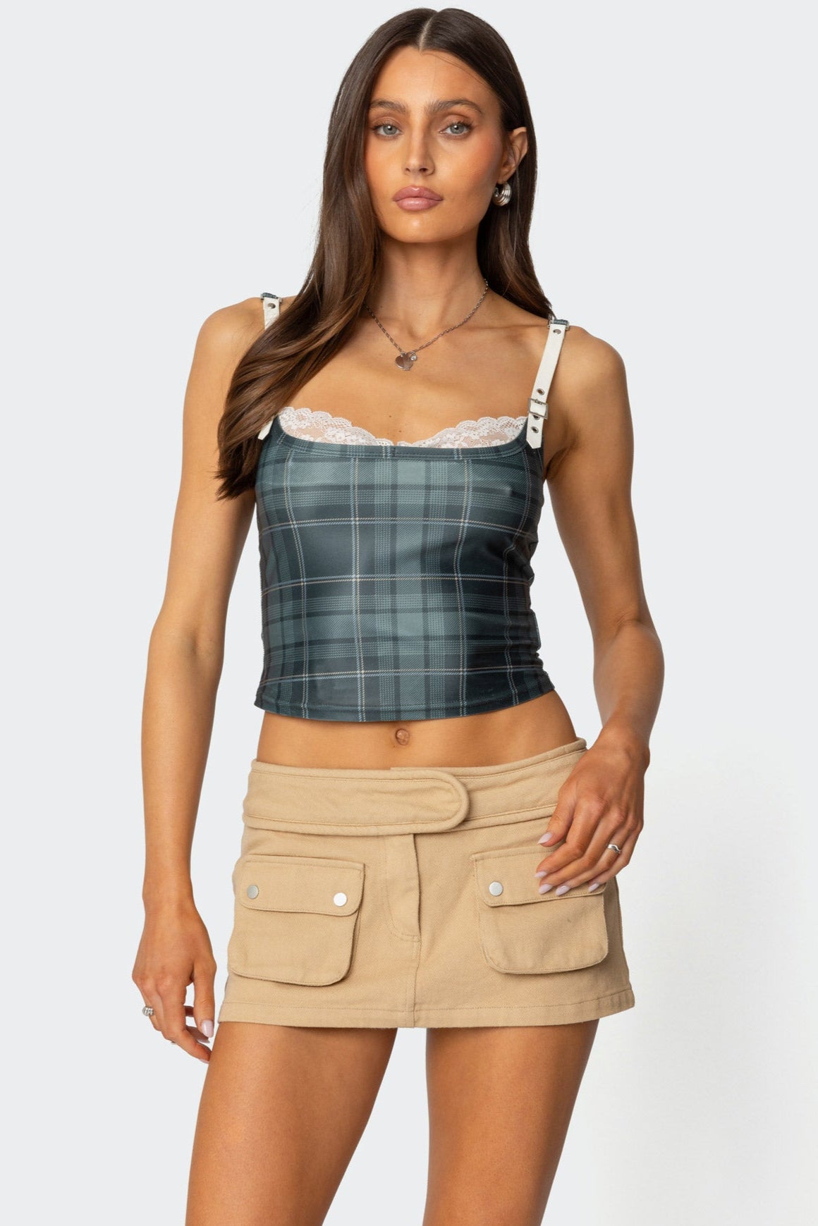 Plaid Lacey Peekaboo Top-Milans Time