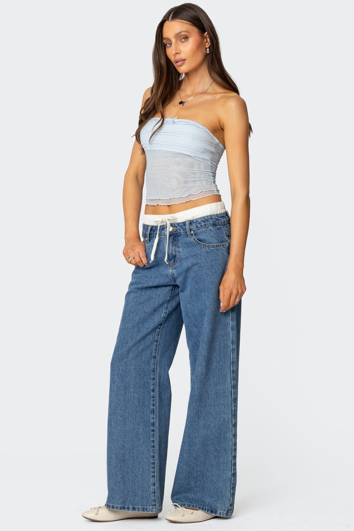 Rori Ruffle Knit Sheer Mesh Top-Milans Time