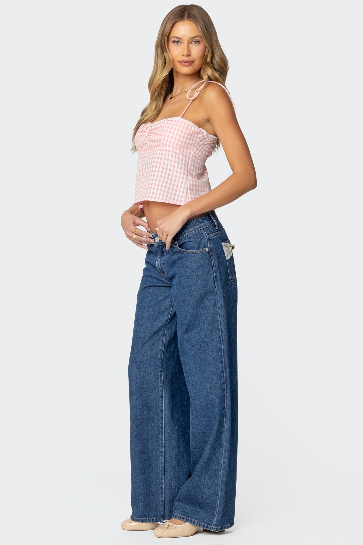 Billie Open Tie Back Gingham Top-Milans Time