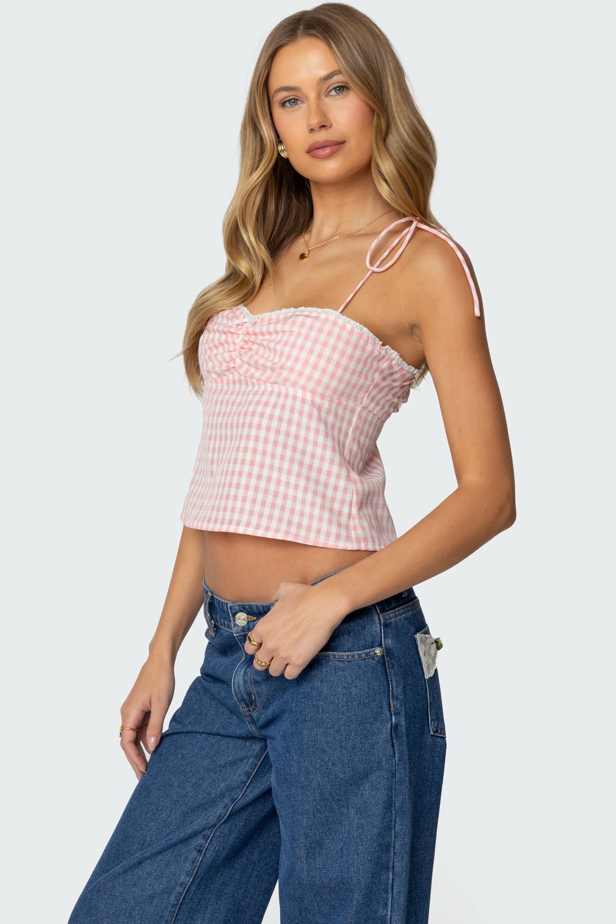 Billie Open Tie Back Gingham Top-Milans Time