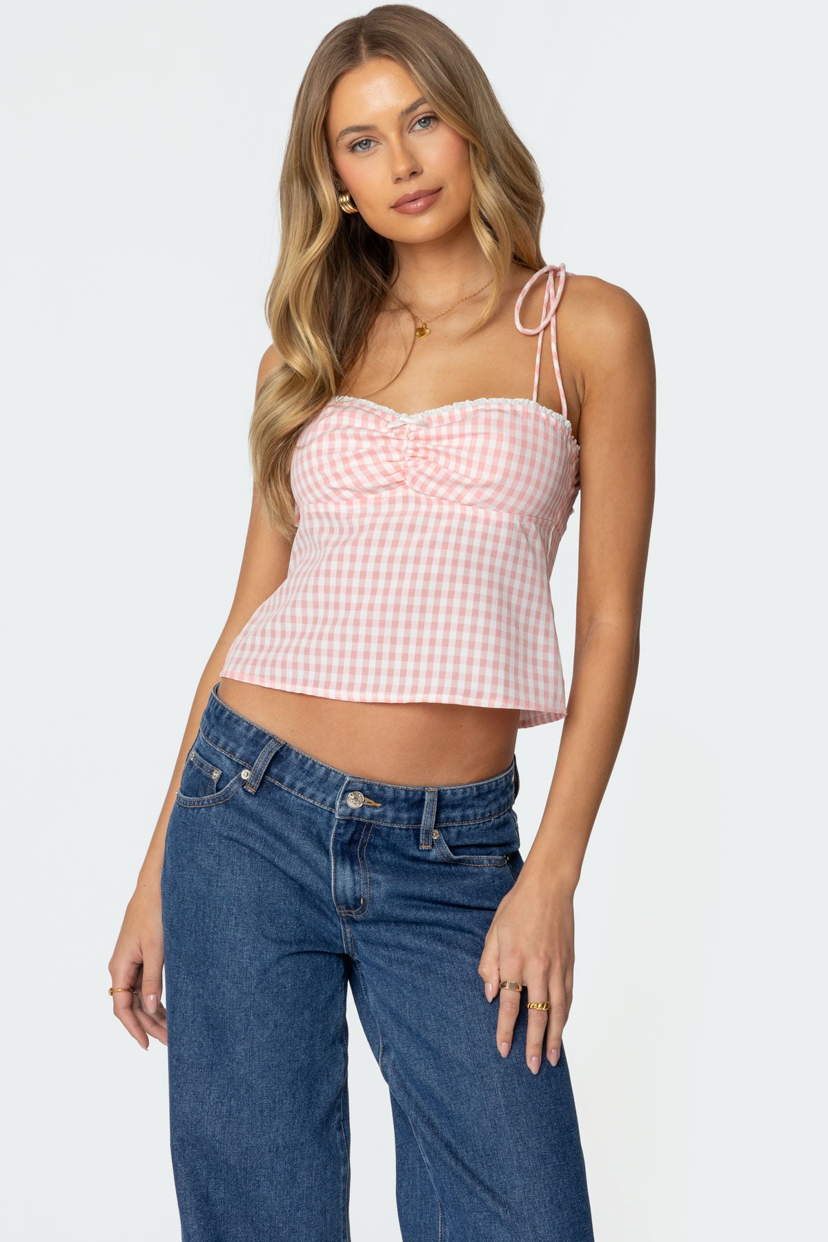 Billie Open Tie Back Gingham Top-Milans Time