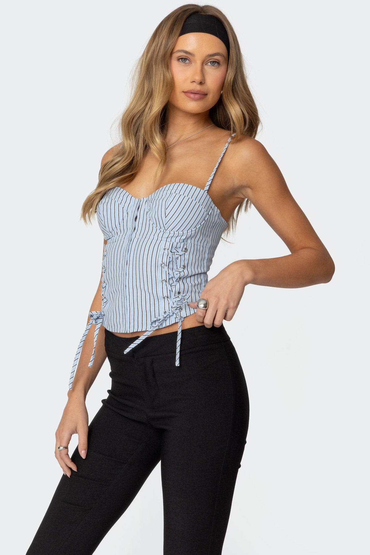 Lois Lace Up Pinstripe Corset-Milans Time