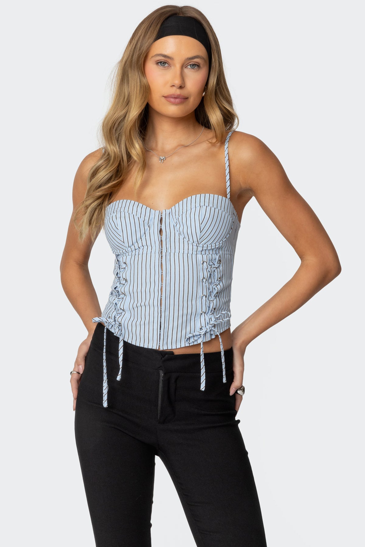 Lois Lace Up Pinstripe Corset-Milans Time