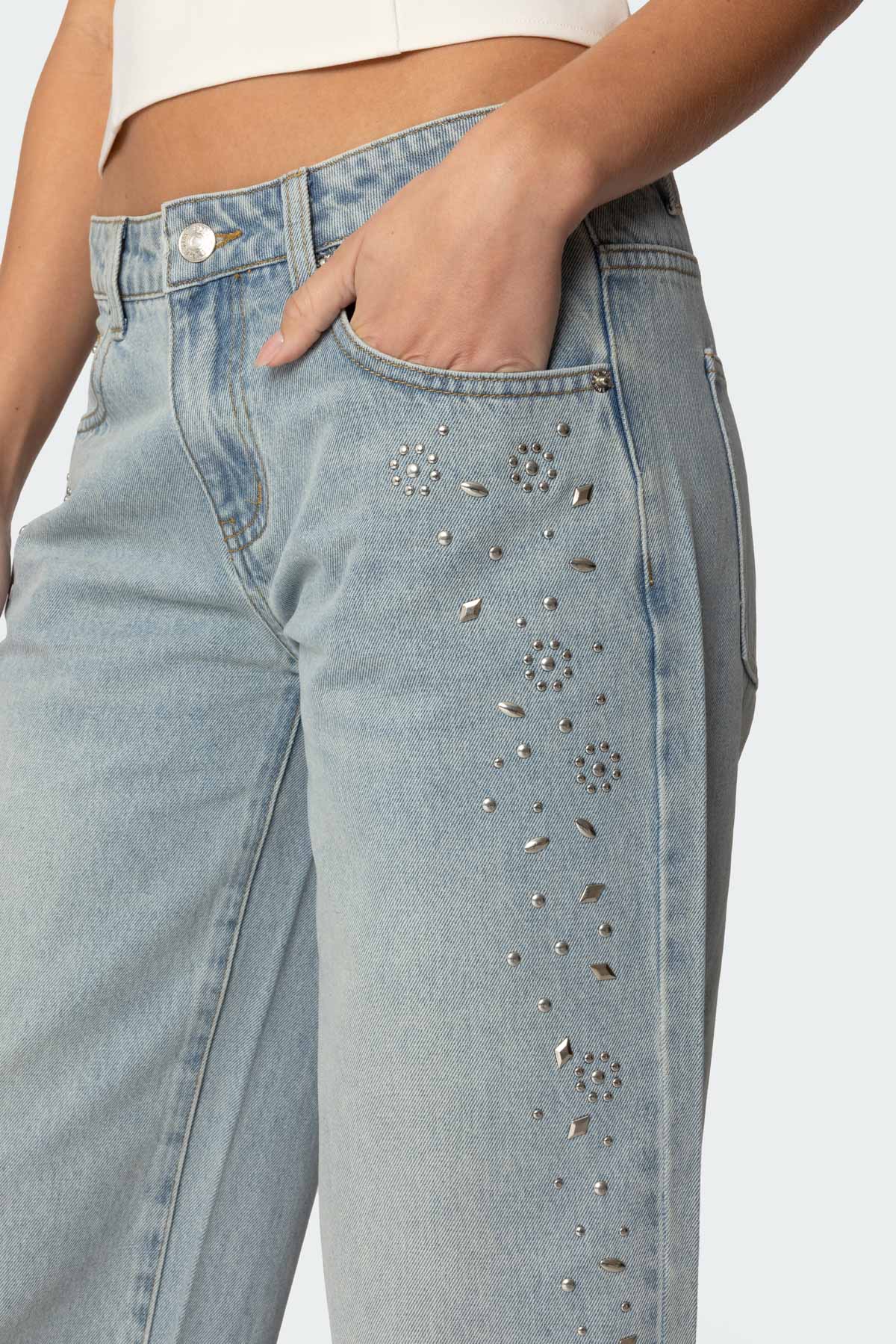 Everly Studded Low Rise Baggy Jeans-Milans Time
