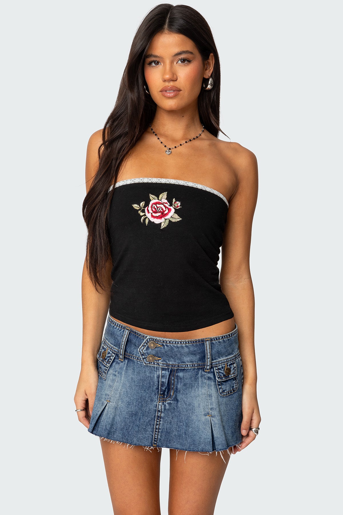 Enora Embroidered Rose Tube Top-Milans Time