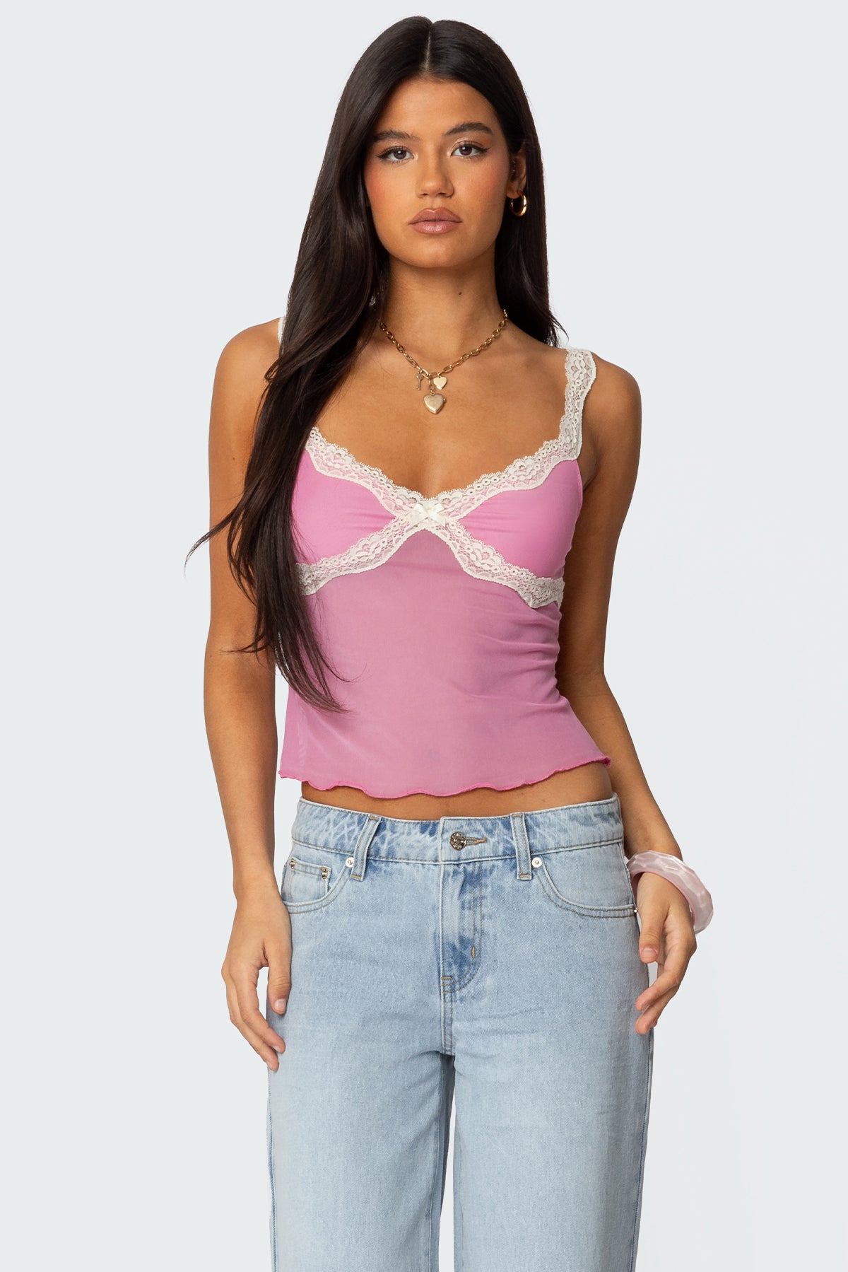 Contrast Lacey Mesh Tank Top-Milans Time