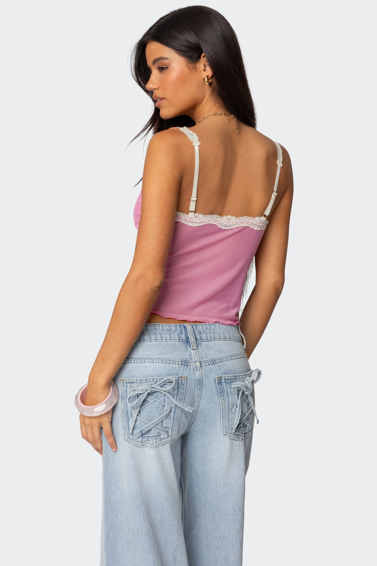Contrast Lacey Mesh Tank Top-Milans Time