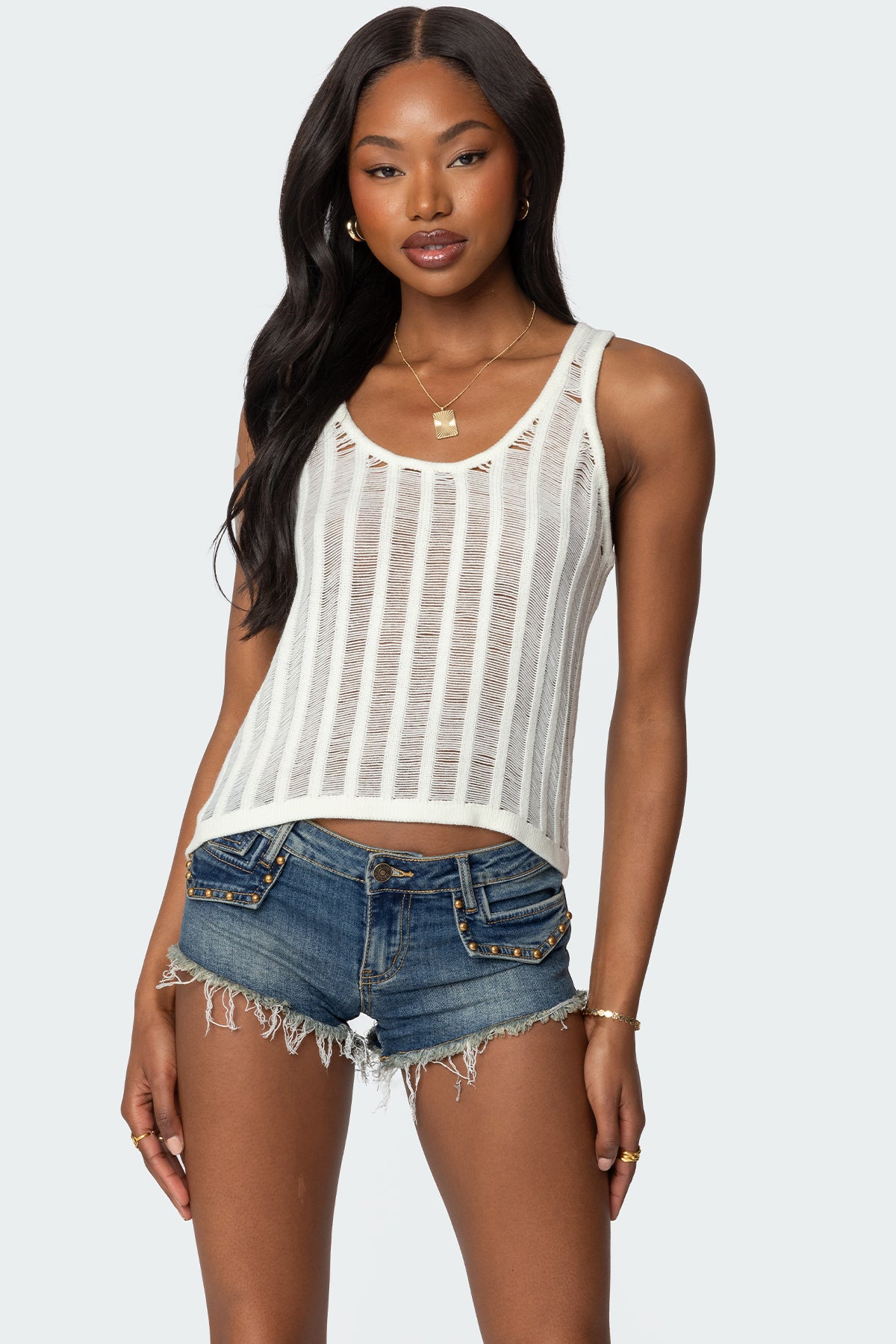Keziah Sheer Ladder Knit Top-Milans Time